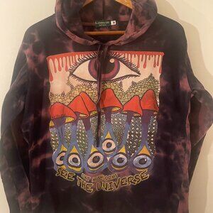 Kathmandu Imports Psychedelic Tie Dye Mushroom Long Sleeve Hooded Shirt, Medium